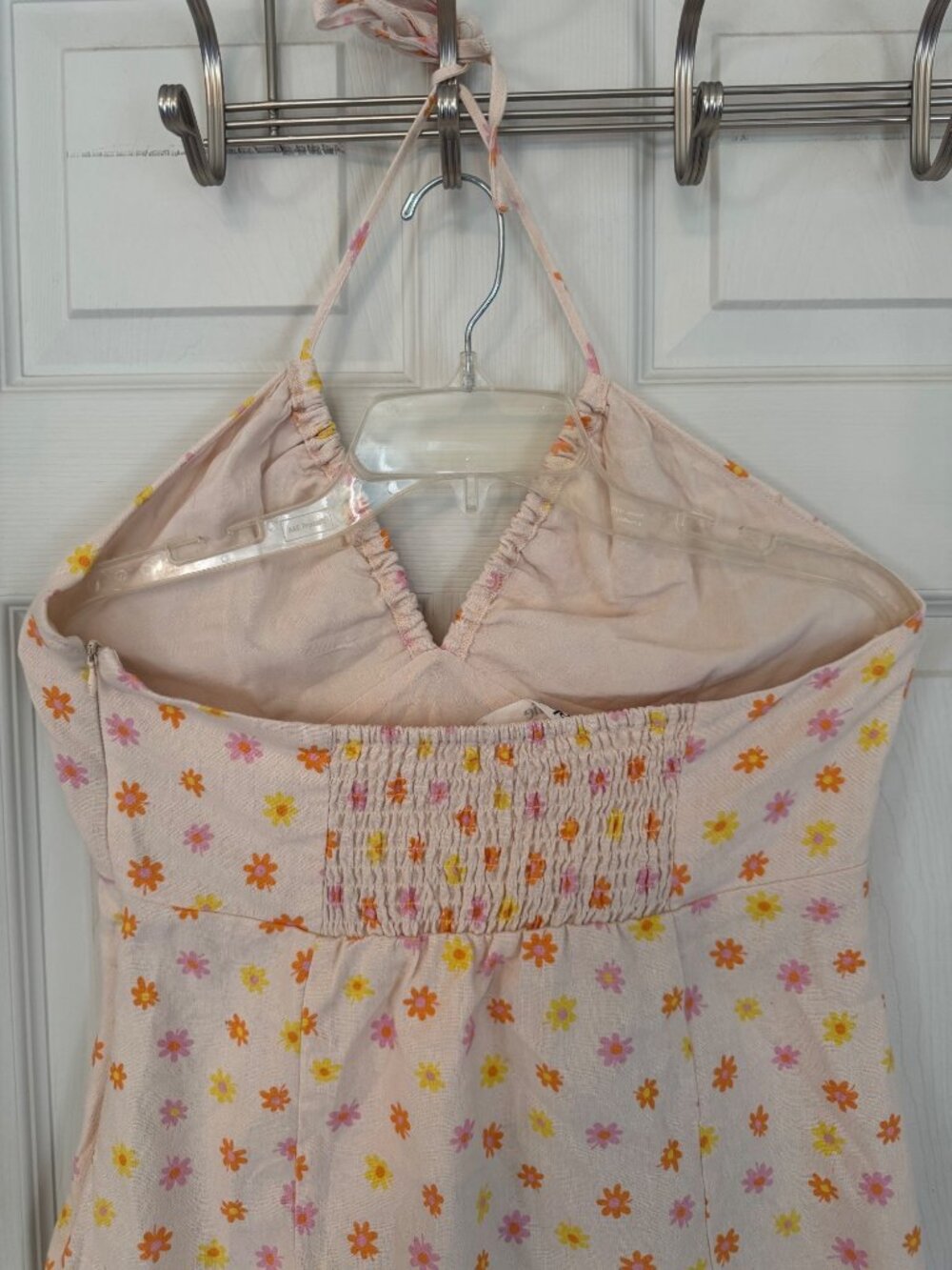 Elodie Flower Power Halter Top Mini Dress Sun Ivory Cream Linen Blend Smocking M - Picture 9 of 12